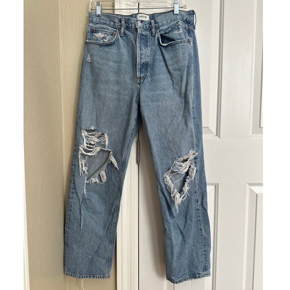 AGOLDE 90's Distressed Mid-Rise Straight Leg Jeans 28 - Picture 4 of 8